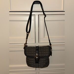 Coach Black & Grey Signature Canvas Small Crossbody Shoulder Bag